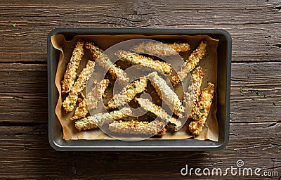 Zucchini sticks with panko breadcrumbs Stock Photo