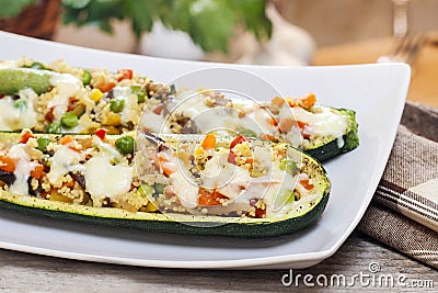 Zucchini stuffed with couscous vegetable salad Stock Photo