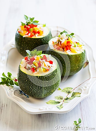 Zucchini stuffed with vegetables Stock Photo