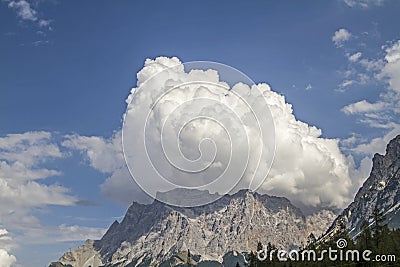 Zugspitze with cloud hat Stock Photo