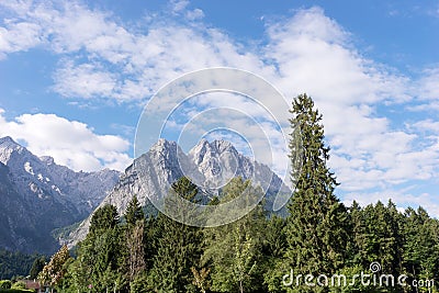 The Zugspitze Germanys highest mountain seen from the village Grainau Stock Photo