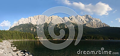 Zugspitze, Waxensteine and lake Eibsee (Germany) Stock Photo