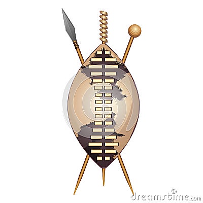 Zulu shield, ethnic african weapon, club and spear Vector Illustration