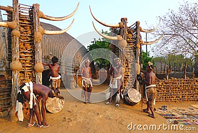 Zulu worriers in Shakaland Zulu Village, South Africa Editorial Stock Photo