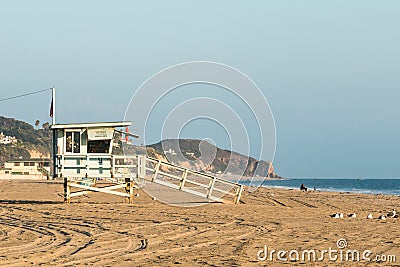 Zuma Beach Lifeguard Tower Near Sunset Stock Photo