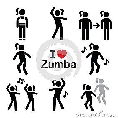 Zumba dance, workout fitness icons set Stock Photo