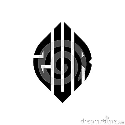 ZUR circle letter logo design with circle and ellipse shape. ZUR ellipse letters with typographic style. The three initials form a Vector Illustration