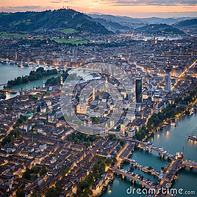 Zurich - aerial view on Zurich, Switzerland. Swiss city view. made with Generative AI Stock Photo