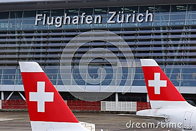 Zurich Airport with Swiss Air Lines airplanes Editorial Stock Photo