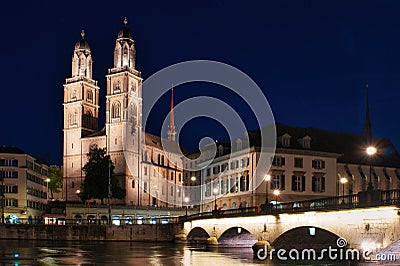 Zurich historic centre at night Editorial Stock Photo