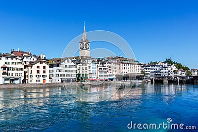 Zurich skyline city at Linth river in Switzerland Stock Photo