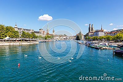 Zurich skyline city at Linth river in Switzerland Stock Photo