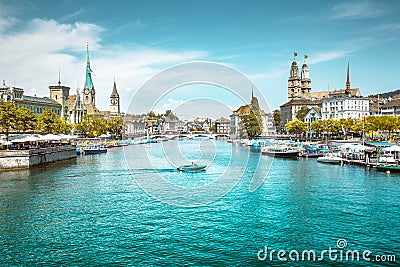 Zurich skyline panorama with river Limmat, Switzerland Stock Photo