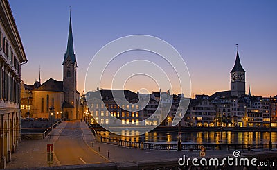 Zurich sightseeing old town with cathedral and church Stock Photo
