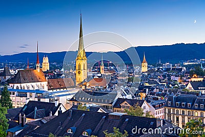 Zurich, Switzerland Cityscape with Church Steeples Stock Photo