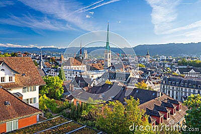 Zurich, Switzerland Cityscape with Church Steeples Stock Photo