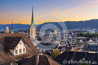 Zurich, Switzerland Cityscape with Church Steeples Stock Photo