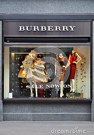 ZURICH, SWITZERLAND - DECEMBER 29, 2013 - Burberry shop, a Briti Editorial Stock Photo