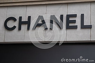 Chanel logo at the brand store facade Editorial Stock Photo