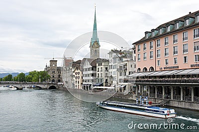 The old city center of Zurich on Switzerland. Editorial Stock Photo