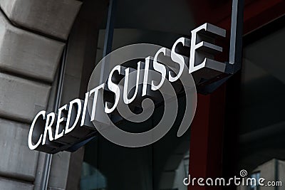 Credit Suisse sign over entrance in Zurich Editorial Stock Photo