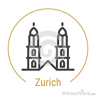 Zurich, Switzerland Vector Line Icon Vector Illustration