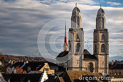 Zurich, Switzerland - view of the Grossmunster church Stock Photo