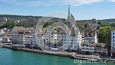 ZURICH, SWITZERLAND : View of historic Zurich city center, Limmat river and Zurich lake, Switzerland. Zurich is a leading global c Editorial Stock Photo