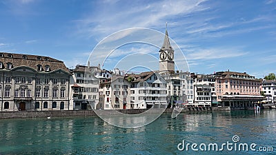 ZURICH, SWITZERLAND : View of historic Zurich city center, Limmat river and Zurich lake, Switzerland. Zurich is a leading global c Editorial Stock Photo