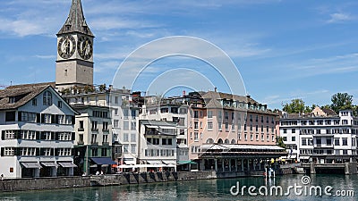 ZURICH, SWITZERLAND : View of historic Zurich city center, Limmat river and Zurich lake, Switzerland. Zurich is a leading global c Editorial Stock Photo