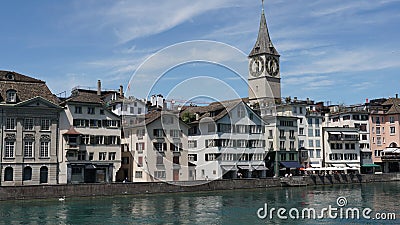 ZURICH, SWITZERLAND : View of historic Zurich city center, Limmat river and Zurich lake, Switzerland. Zurich is a leading global c Editorial Stock Photo