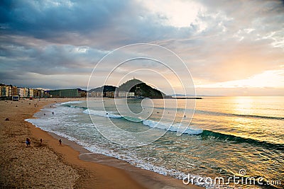 Zurriola beach at sunset Stock Photo