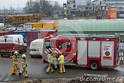 ZUTPHEN, NETHERLANDS - Dec 08, 2020: Auxiliary forces present at a tragic scene working together Editorial Stock Photo