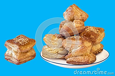 Zuzu Square Puff Croissant Pastry Isolated On Blue Background Stock Photo