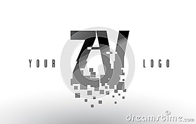 ZV Z V Pixel Letter Logo with Digital Shattered Black Squares Vector Illustration