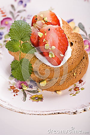 Zwieback with strawberriy Stock Photo