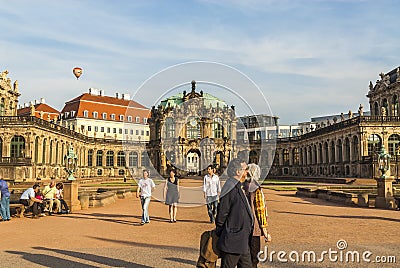 Zwinger in Dresden and hot-air balloon Editorial Stock Photo