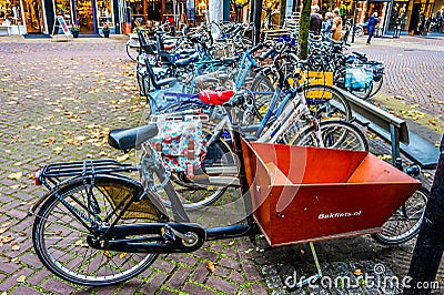 Lots of different types of Bikes parked in downtown Zwolle Editorial Stock Photo
