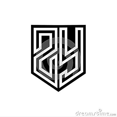 ZY Logo monogram shield geometric white line inside black shield color design Vector Illustration