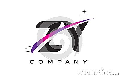 ZY Z Y Black Letter Logo Design with Purple Magenta Swoosh Vector Illustration