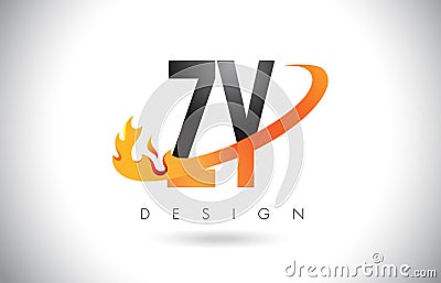 ZY Z Y Letter Logo with Fire Flames Design and Orange Swoosh. Vector Illustration