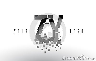 ZY Z Y Pixel Letter Logo with Digital Shattered Black Squares Vector Illustration