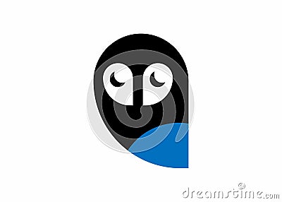 Owl Bird Modern Simple Logo, half moon eyes. Dark Blue Animal icon, vector illustration template isolated on white background Vector Illustration