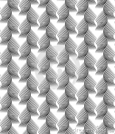 Vector seamless pattern. Striped abstract background. Bold wavy stripes. Monochrome rippled tiles. Can be used as swatch Vector Illustration