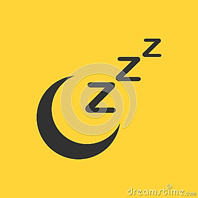 Zzz moon sleep icon, sleeping, zzz vector web icon isolated on yellow background. Vector Illustration