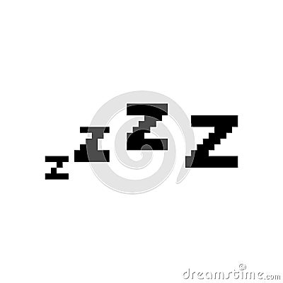 Zzz pixel icon. Snoring 8 bit symbol, retro style zzzz computing pictogram, computing snore sign Vector Illustration