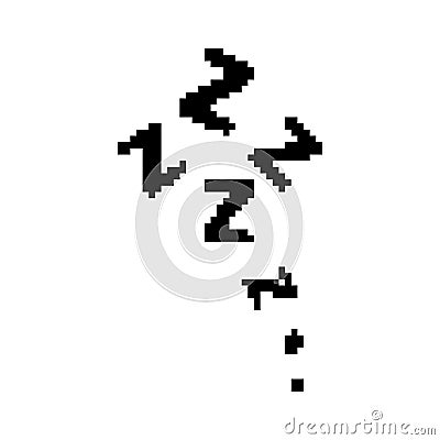 Zzz pixel icon. Snoring 8 bit symbol, retro style zzzz computing pictogram, computing snore sign Vector Illustration