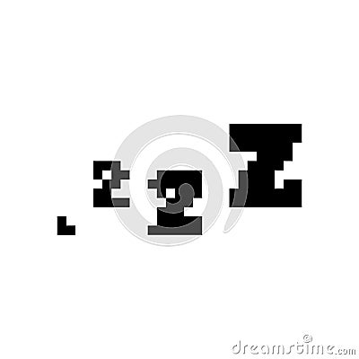 Zzz pixel icon. Snoring 8 bit symbol, retro style zzzz computing pictogram, computing snore sign Vector Illustration