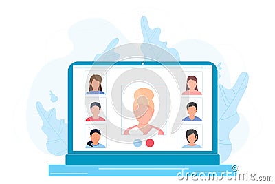 Dialogs or conversations between colleagues or clerks. Flat cartoon colorful vector illustration. Working from home. Vector Illustration
