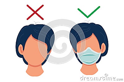 The prohibition of being without a mask. Diseases and epidemics. Protection and health.Vector illustration. Vector Illustration